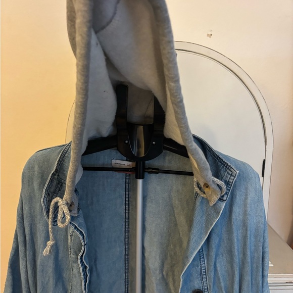 Pilcro Anthropologie Chambray Utility Anorak Jacket Removable Hood M/L - Picture 8 of 8